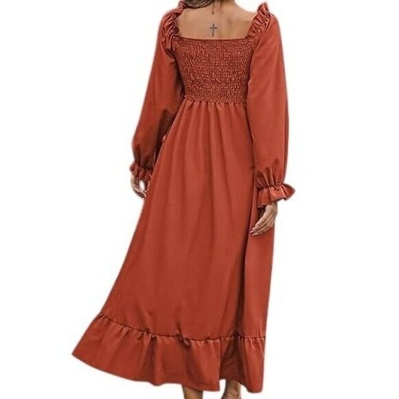 Women's Long Sleeve Ruched Hem Maxi Dress in Rust by Alishebuy. NWT - Picture 2 of 9
